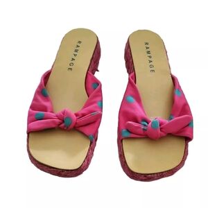Rampage Delite Sandals Women's Size 7 M Raffia  Slides Pink, Blue Dot Bow Shoes